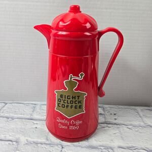 Vintage 1989 Eight O'clock Coffee Red Thermal Carafe Plastic Advertising Logo